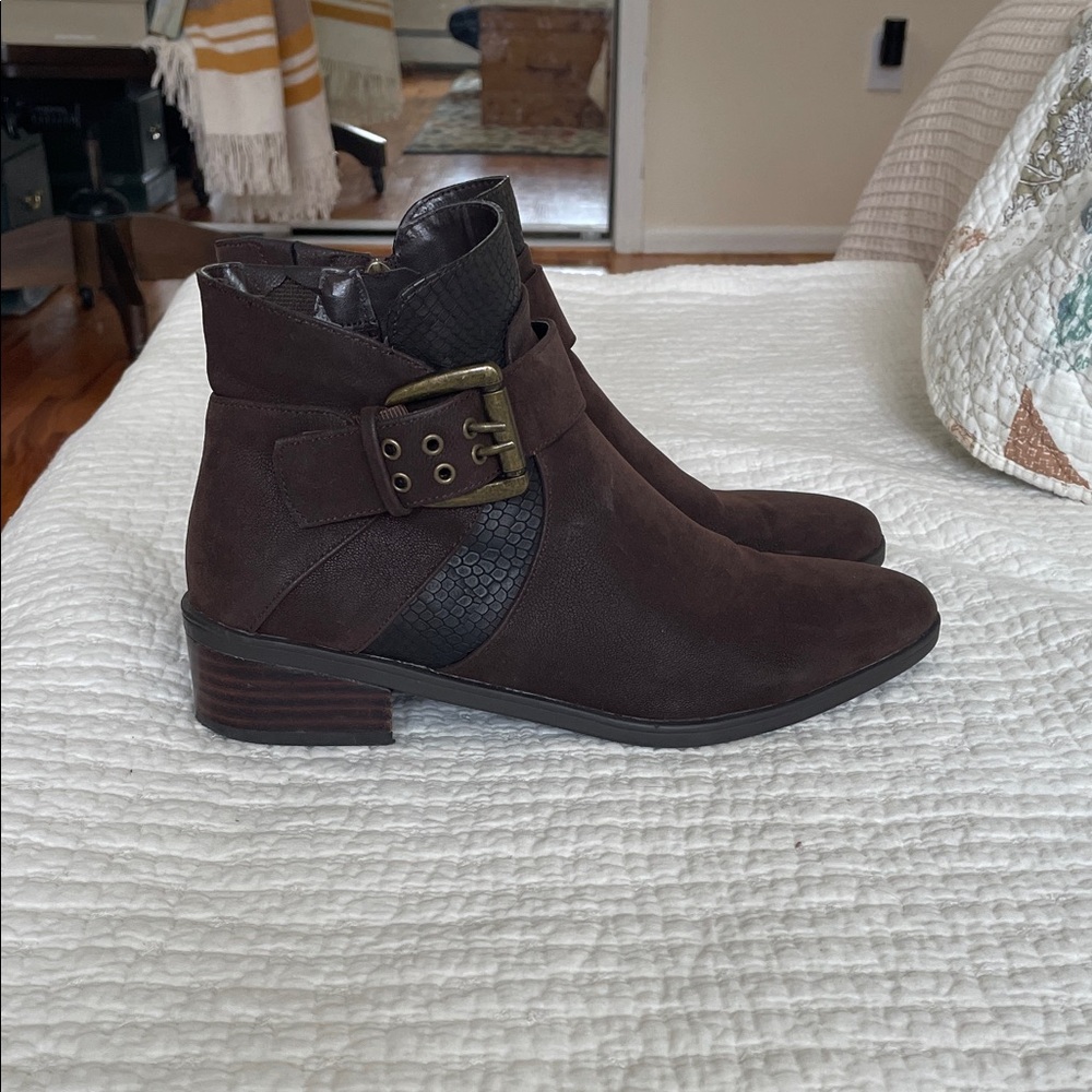 Bella Vita Dark Brown Ankle Booties with Buckle